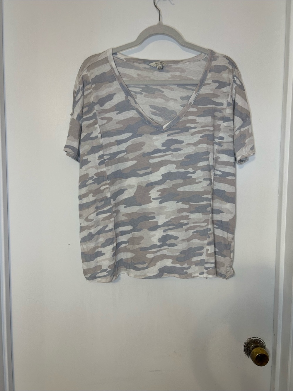 Lucky Brand Neutral Camo V-Neck Tee in Beige and Taupe